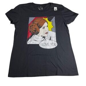 Star Wars Princess Leia I Love You Comic Style Black T-Shirt Womens Small